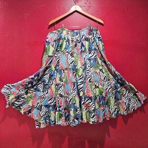 Cato Tiered Patchwork Maxi Skirt Large Raw hem